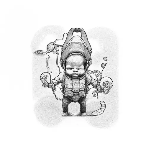 Tiny Baby With His Giant Father Draft Sketch