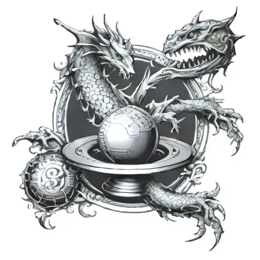 A Billiards Table With A Dragon Wrapping Around The Cue