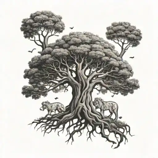 Big Tree And Small Lion Head In Treecrown