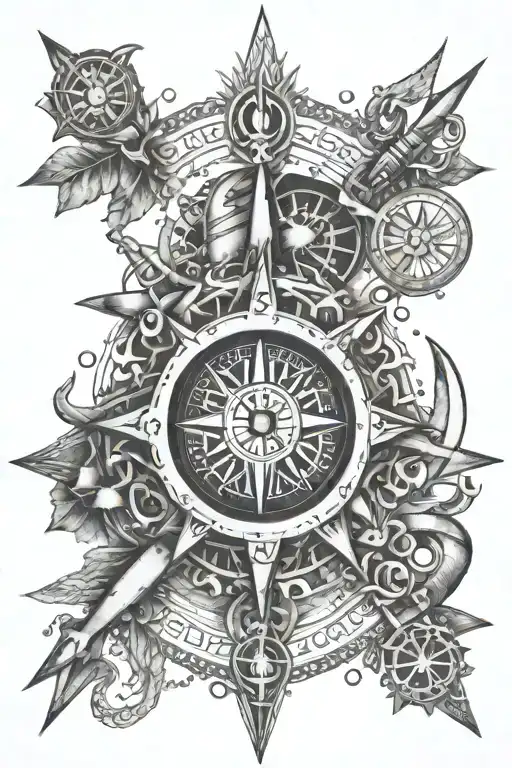 An Intricate Design Of Various Tools And Car Parts Forming A Compass Rose