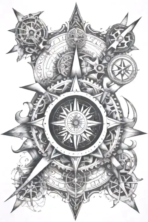 An Intricate Design Of Various Tools And Car Parts Forming A Compass Rose