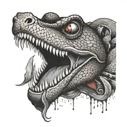 A Red Lip Tattoo With A Snake Head Sticking Out Of That Lips As The Tongue