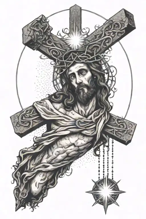 An Artistic Representation Of Jesus On The Cross With An Eclipse In The Background