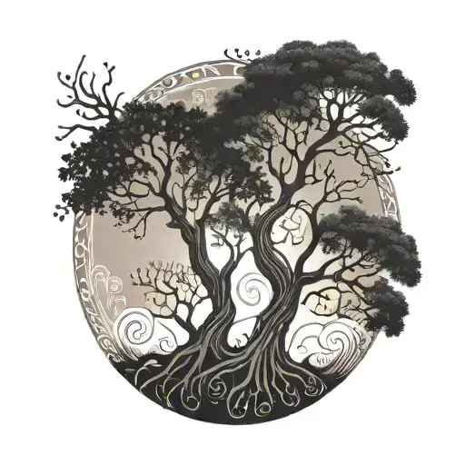 Matching Tribal Tree Of Life Tattoos Representing Growth And Strength In The Relationship