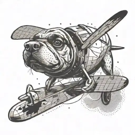 A Comedic Scene Of A Dog Flying An Airplane Over A Cornwall Landscape