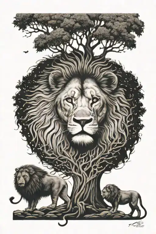 Lion Family Tree Silhouette