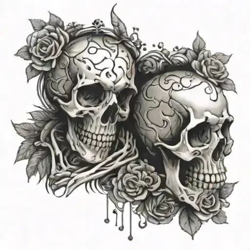 Skeleton Lovers Holding Hands Surrounded My Rain