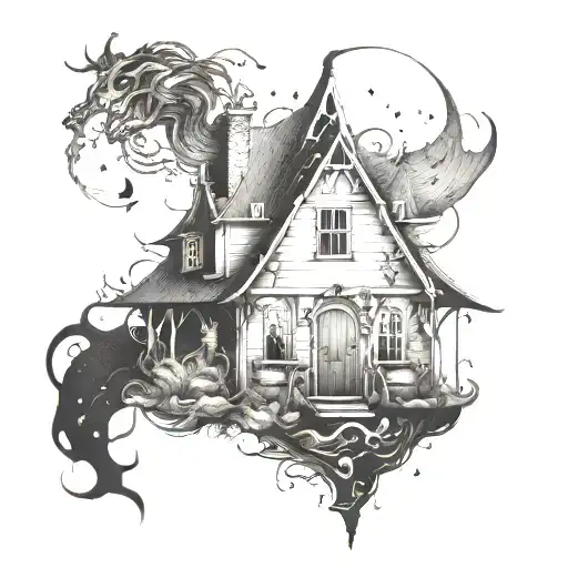Witch House Inspired Tattoo Featuring Mystical Symbols And Dark Imagery