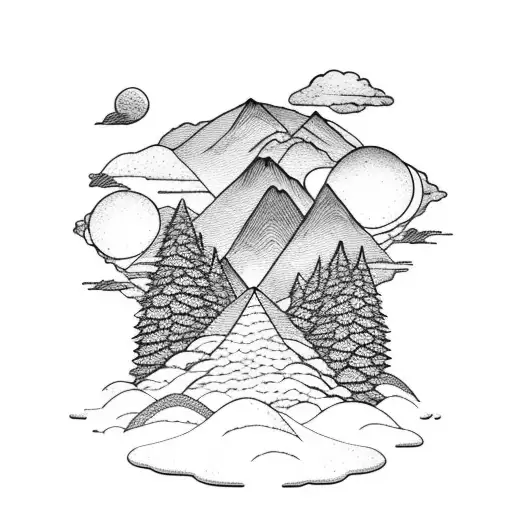 Mountain Scene With Clouds And Sun