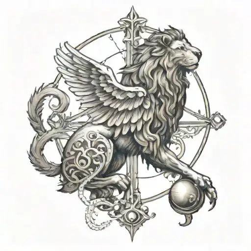 A Libra Symbol Incorporating Elements Of A Lion And Eagle