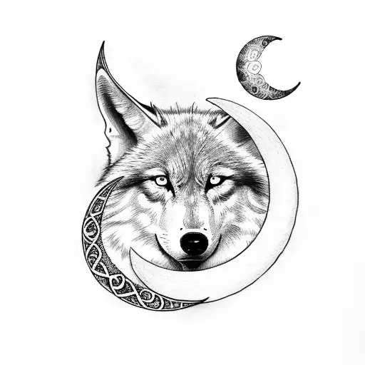 White Wolf With Crescent Moon