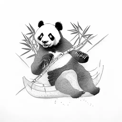 Panda Falling With Bamboo On It's Hand