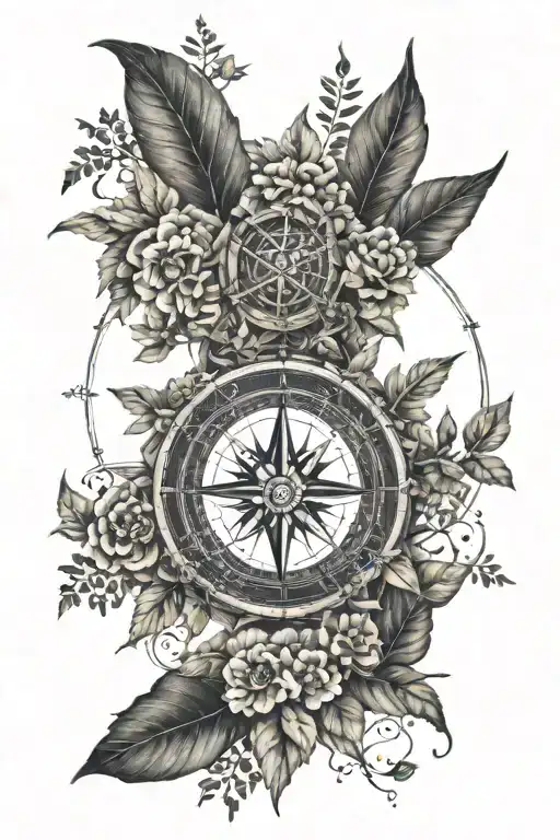 An Intricate Compass Rose Surrounded By Lush Greenery And Wildlife