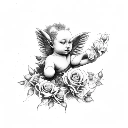 Cherub With Roses