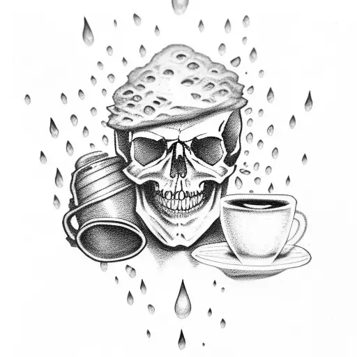 Skull With A Coffee Cup And A Rain Cloud