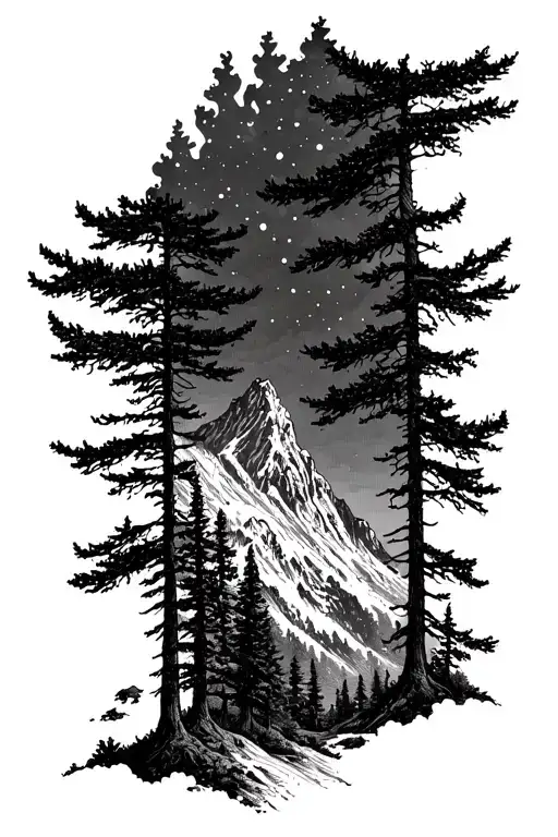 Trees And Mountain On Fire