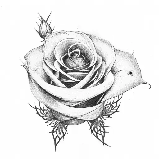 Black Rose With A Green Thorn Vine Wrapped Around The Stem