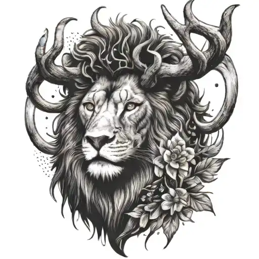 Lion With Deer Antlers