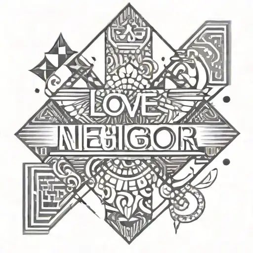 A Geometric Pattern Incorporating The Words 'Love Thy Neighbor' In A Unique And Creative Way