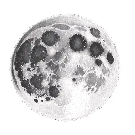 Dotwork Full Moon Realistic Pointillism Engraving Seventeenth Century