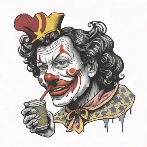 A Surreal Tattoo Of Ronald Mcdonald Holding A Psychedelic Lsd Tab