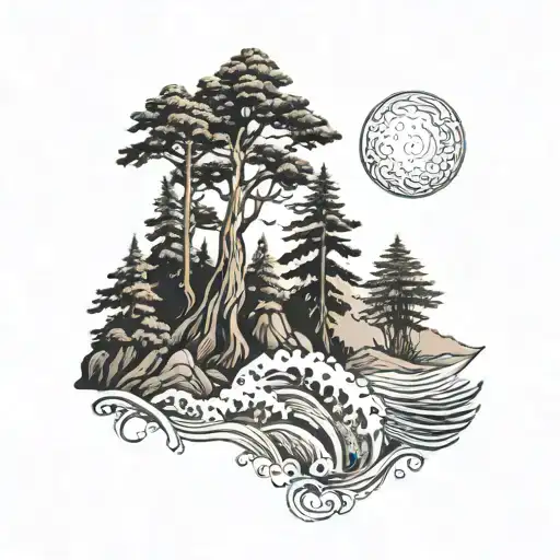 Redwood Trees And Roses And Ocean Wave Crashing