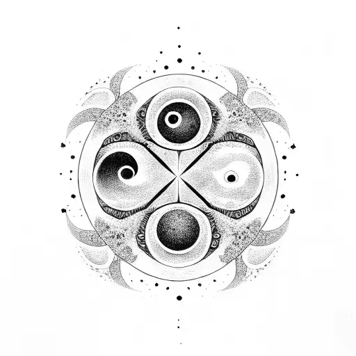 Ying Yang Symbol Formed By Intertwining Stars And Clouds