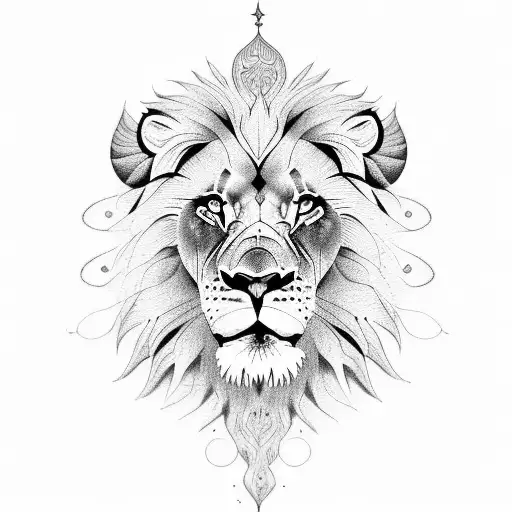 Lion With Sun And Mountains