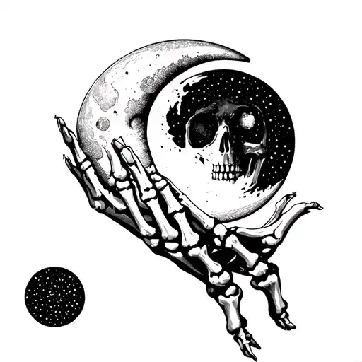 Skeleton Hand Holding Moon