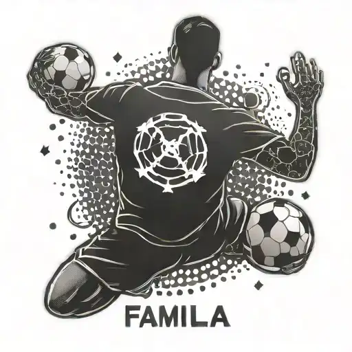 A Stylized Soccer Player Silhouette With The Word 'Familia' Incorporated Into The Design