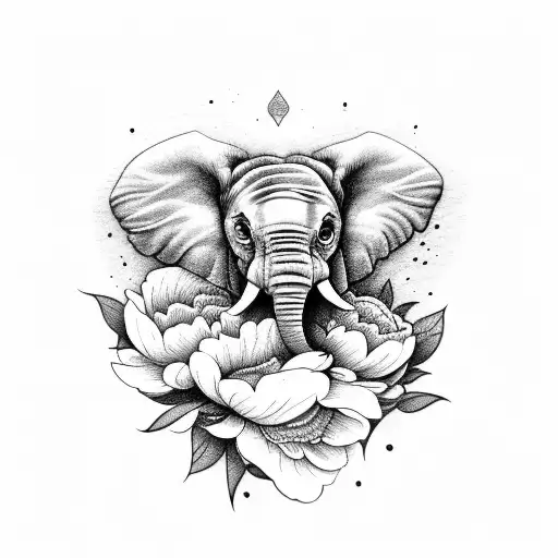 Baby Elephant Holding Peony