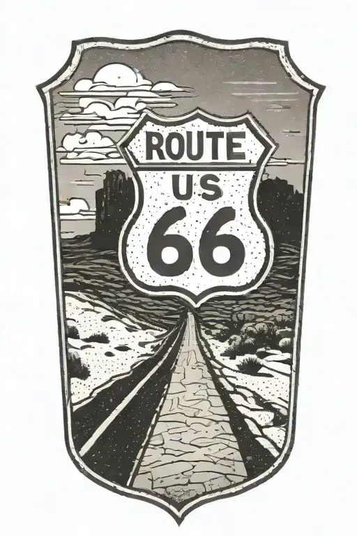 Route 66 Sign With Truck And Road Leading Towards