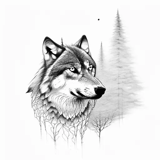 Wolf With Trees And Wolf Childs