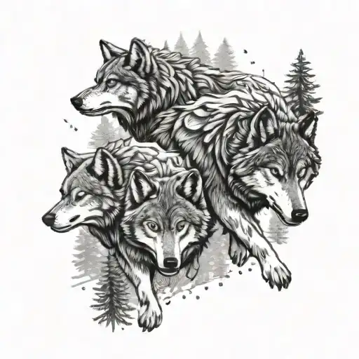 A Pack Of Wolves Hunting In A Snowy Norwegian Forest Inspired By Video Game Concept Art