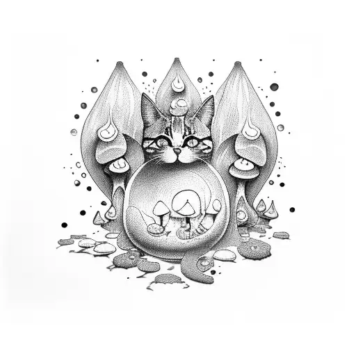 Magic Mushrooms Around Cat