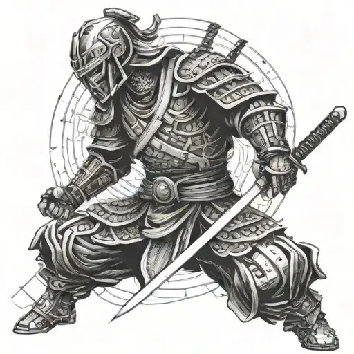 A Cybernetic Samurai Warrior Wielding A Digital Sword