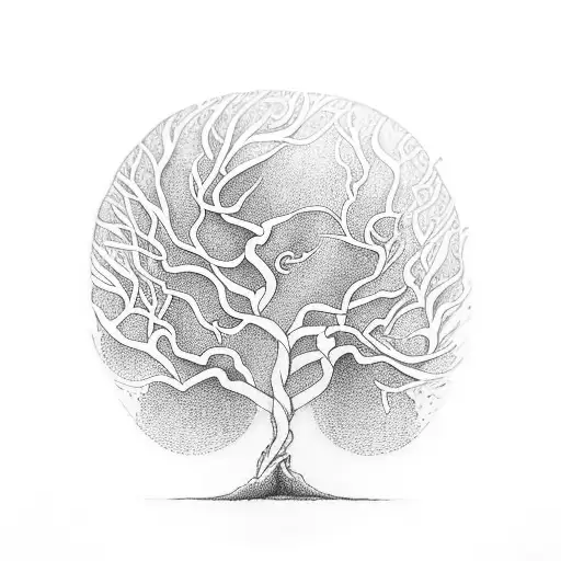 A Tattoo Of A Majestic Tree With Intricate Root System And Branches Reaching Towards The Sky