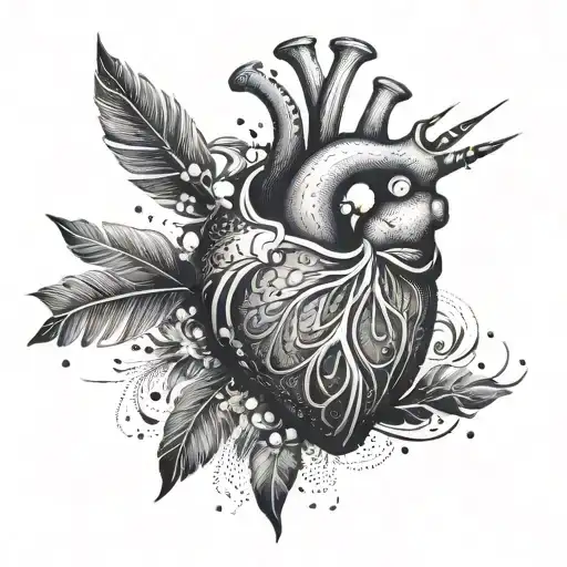 An Abstract Design Incorporating The Anatomy Of A Heart And A Quill Pen