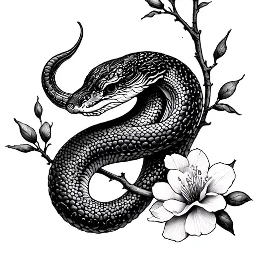 Moon Cherry Blossom Snake Wrapped