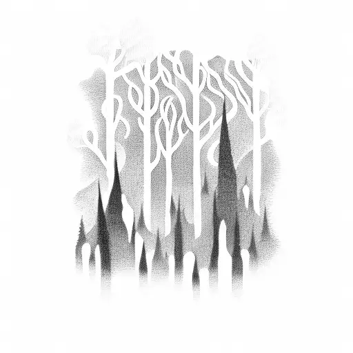 A Dark And Mysterious Forest With Musical Notes Floating In The Air