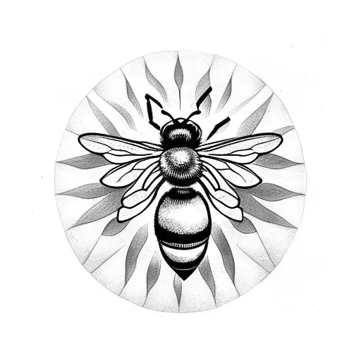 Bee Surrounded By A Laurel Wreath And A Sun In The Background