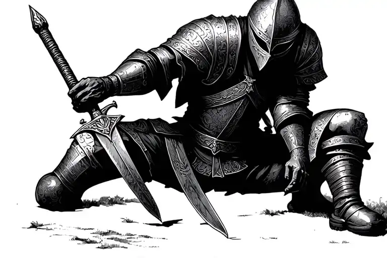 Kneeling Knight Templar Holding Sword Going