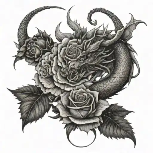 Dragon And Roses