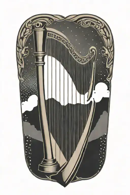 Harp Minimalist Tattoo No Background