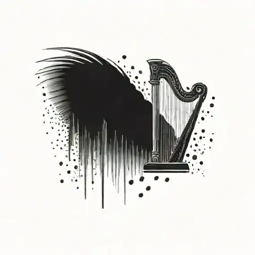 Harp Minimalist Tattoo Black