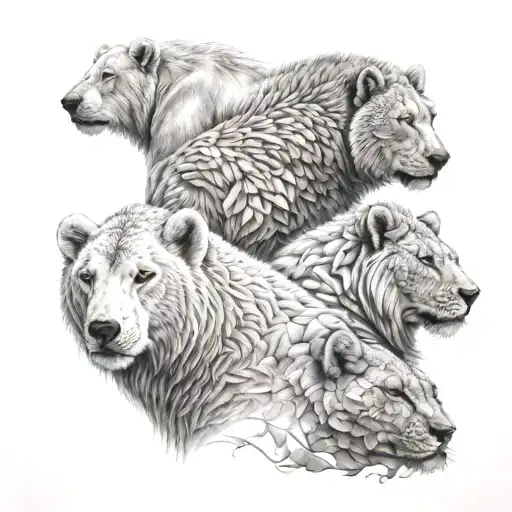 Polar Bear And Two Male Lions