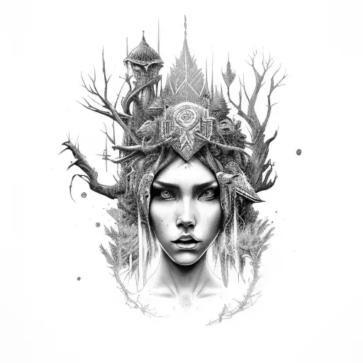 Shamanwomen With Forest As Hair