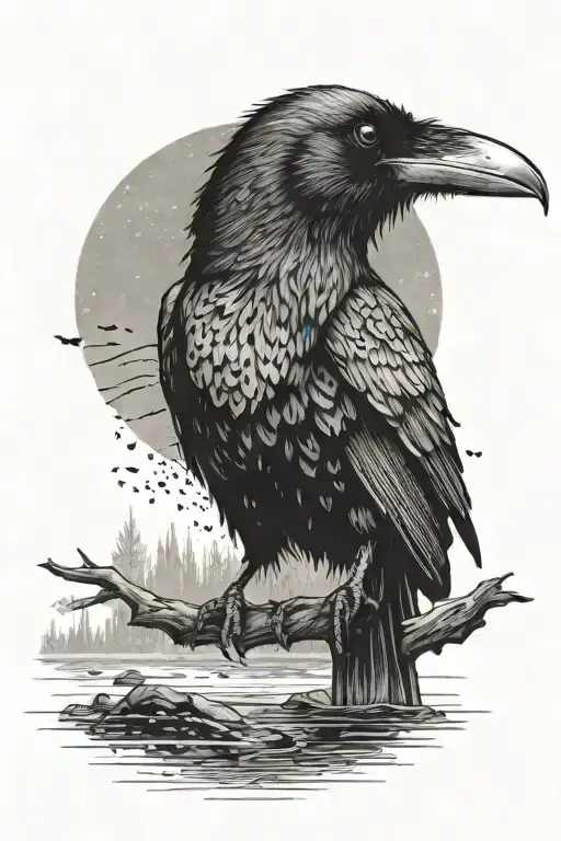 A Raven Sitting On A Backwater