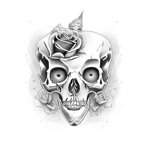 Cat Skull With Rose