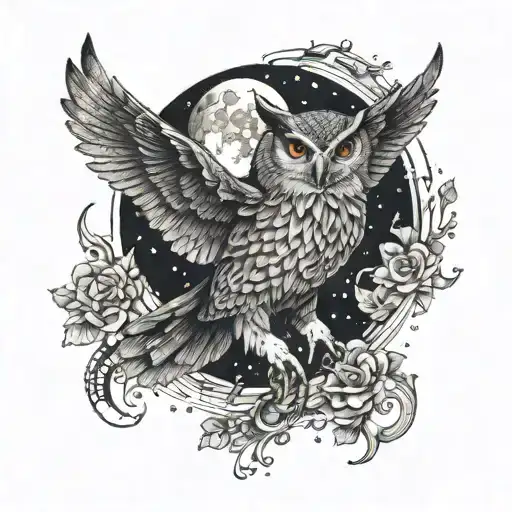 Demented Owl Flying With The Moon